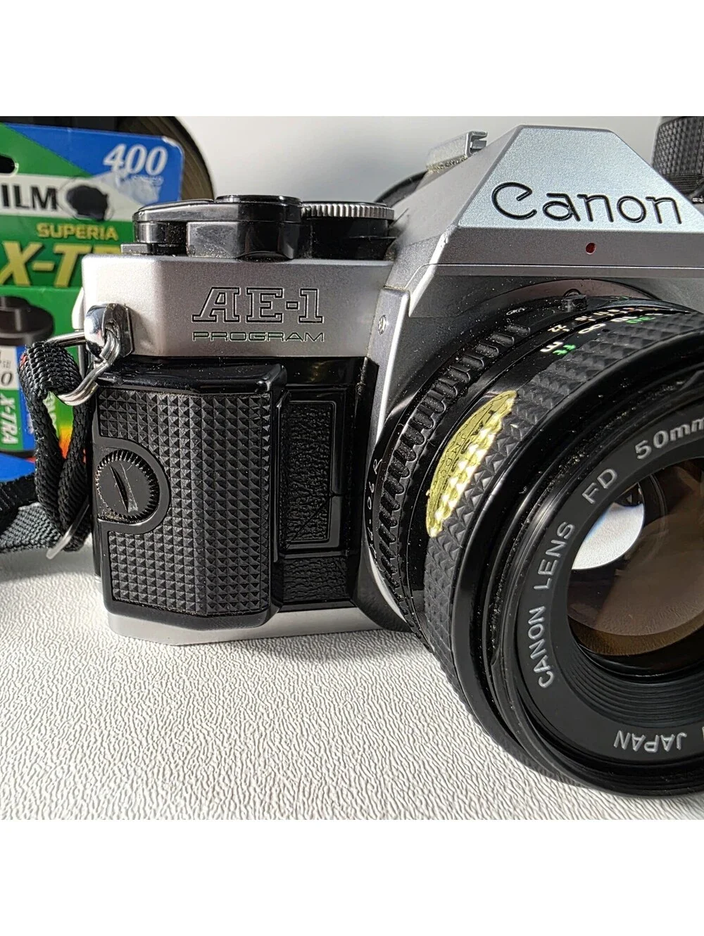 VINTAGE Canon AE-1 Program 35mm SLR Film Camera with 50mm Lens BUNDLE Working